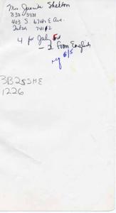 Handwritten information for Juanita Shelton from desk agenda, 1985-01-01 - 1985-12-31